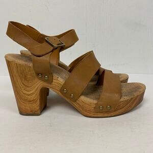 Kork-Ease Womens Della Sandals Platform Block Heel Brown Leather Shoes Size 10
